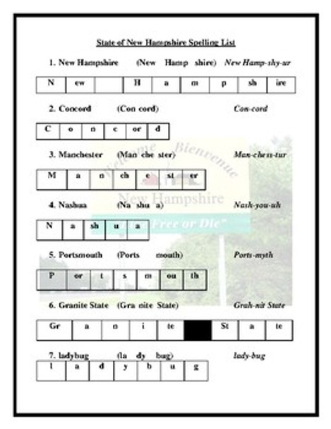 State of New Hampshire Spelling List