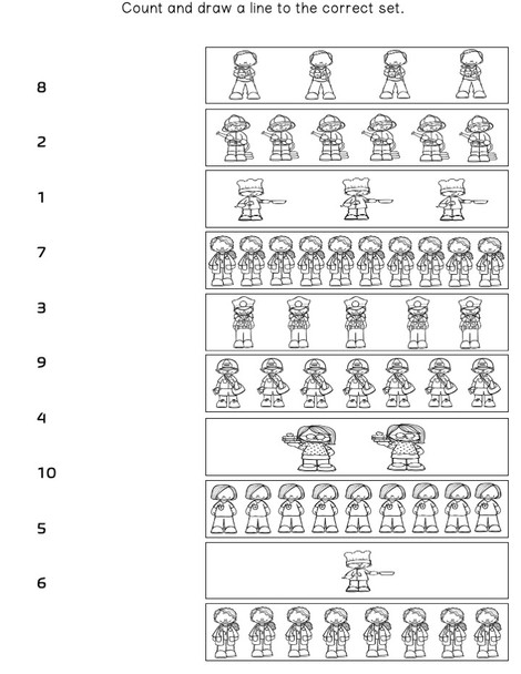 Worksheet for counting and matching to the correct number