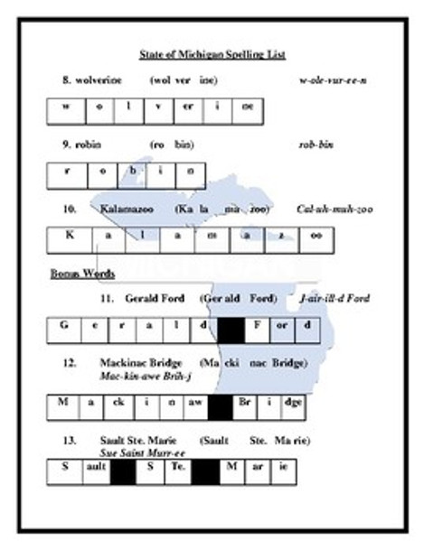 State of Michigan Spelling List