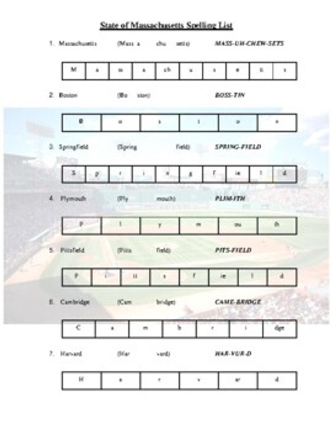 State of Massachusetts Spelling List