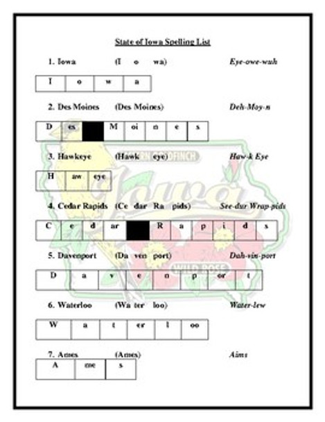 State of Iowa Spelling List