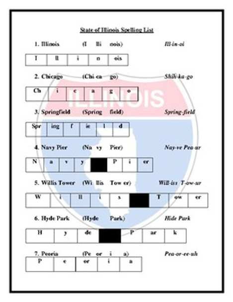 State of Illinois Spelling List