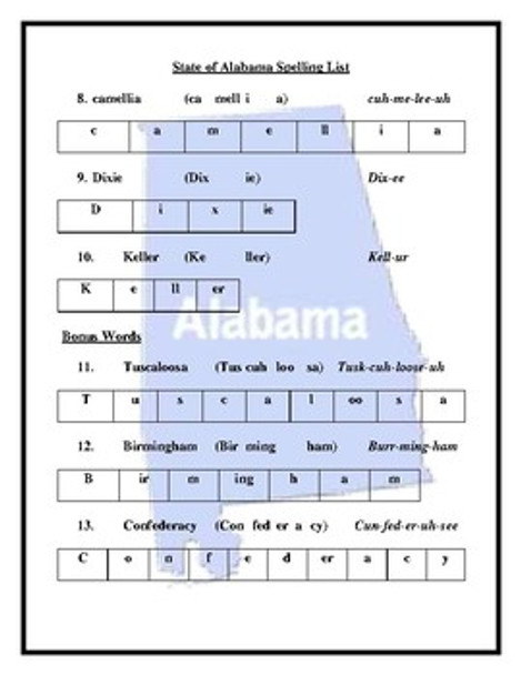 State of Alabama Spelling List