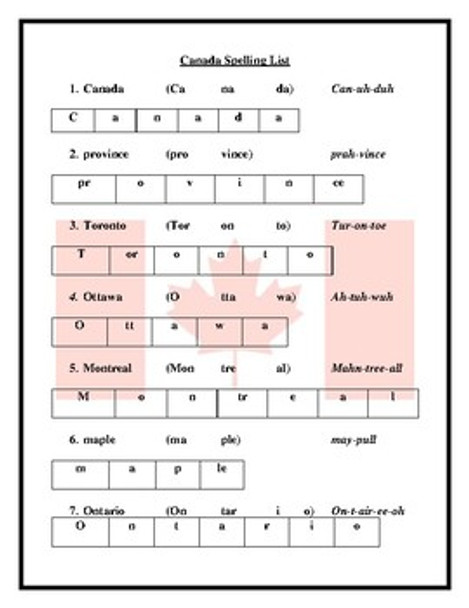 Canada Spelling List