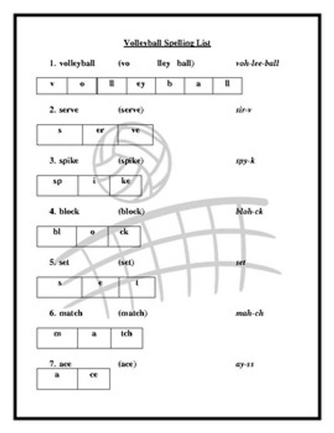 Volleyball Spelling List