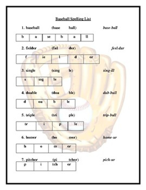Baseball Spelling List