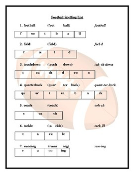 Football Spelling List