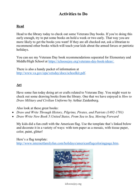 Veterans Day Activity Guide, Lapbook, and Coloring Pages