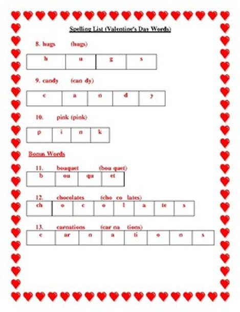 Valentine's Day Spelling List