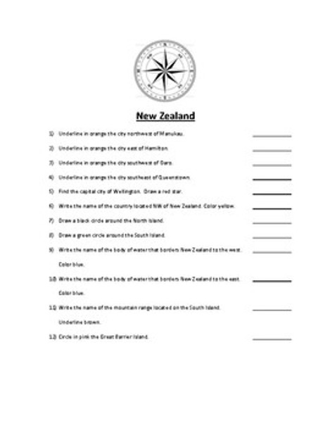 New Zealand Map Scavenger Hunt