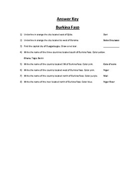 Burkina Faso Map Scavenger Hunt
