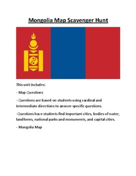 Mongolia Map Scavenger Hunt