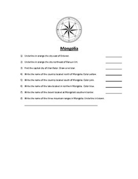 Mongolia Map Scavenger Hunt