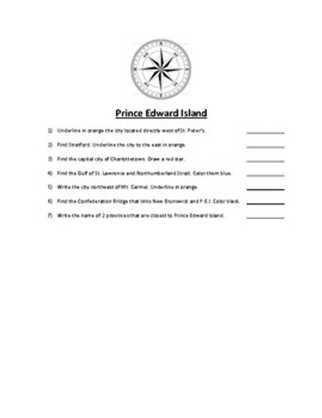 Prince Edward Island Map Scavenger Hunt