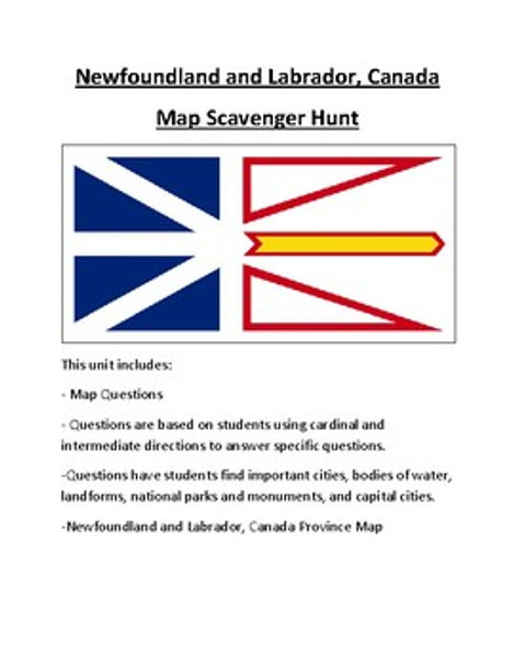 Newfoundland and Labrador Map Scavenger Hunt