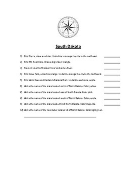 South Dakota Map Scavenger Hunt