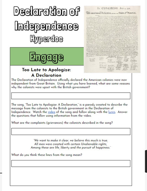 Hyperdoc: Declaration of Independence Webquest