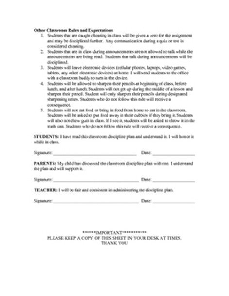 Classroom Behavior Parent, Student, Teacher Behavior Contract