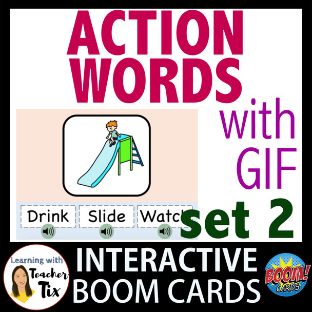 Identifying Action Words with Animated GIF Boom Cards set 2