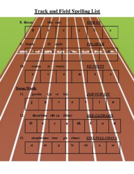 Track and Field Spelling List