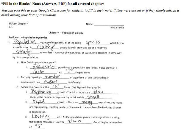 "Fill in the Blanks" Notes answers