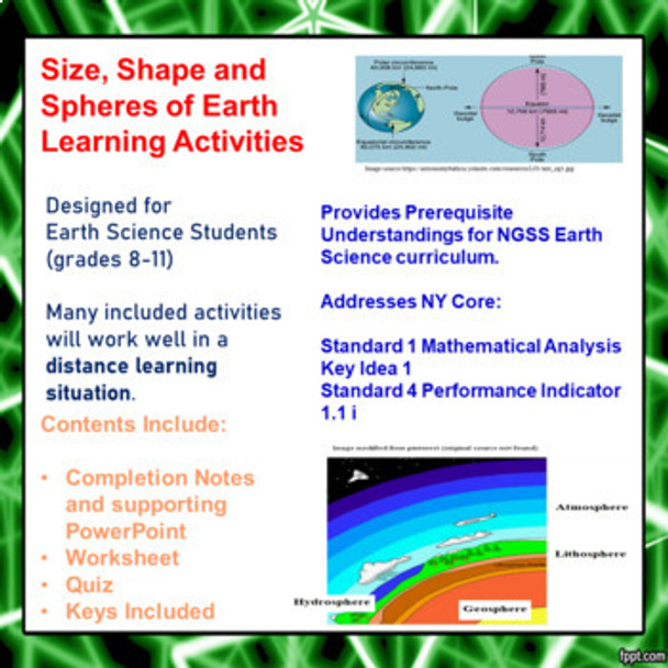 Size, Shape and Earth Spheres Learning Activities