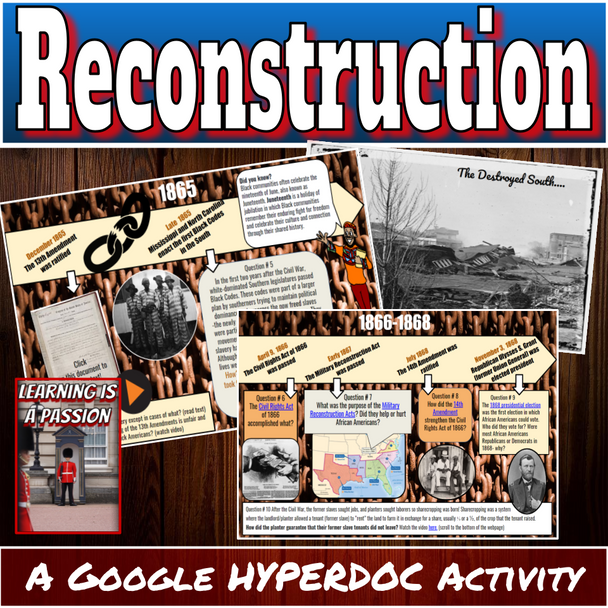 Post Civil War | Reconstruction | Google Interactive Timeline | Student Activity