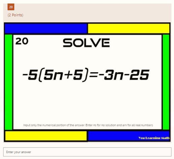 Solving Multi-Step Equations: Microsoft OneDrive Forms Quiz (30 Problems)