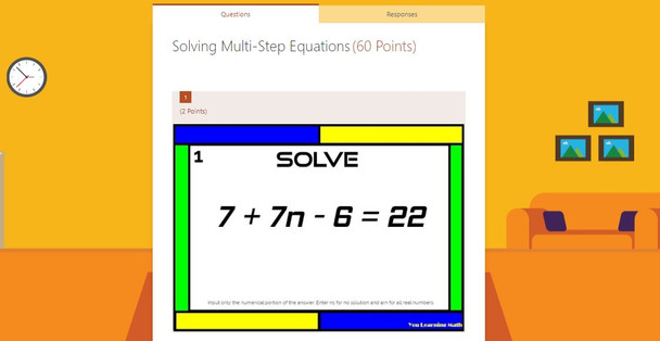 Solving Multi-Step Equations: Microsoft OneDrive Forms Quiz (30 Problems)