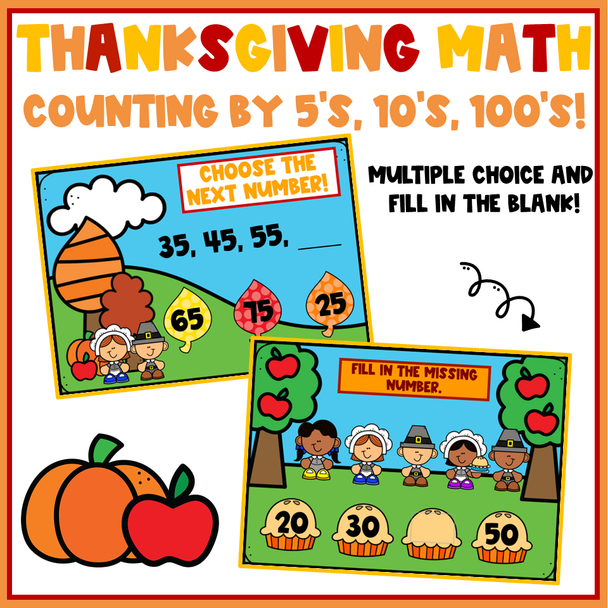 Thanksgiving Math Counting by 5's, 10's, and 100's