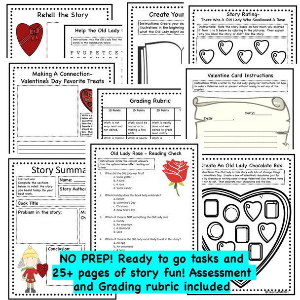 Digital Version: Valentine Read-A-Loud Activities- There Was A Old Lady Who Swallowed A Rose
