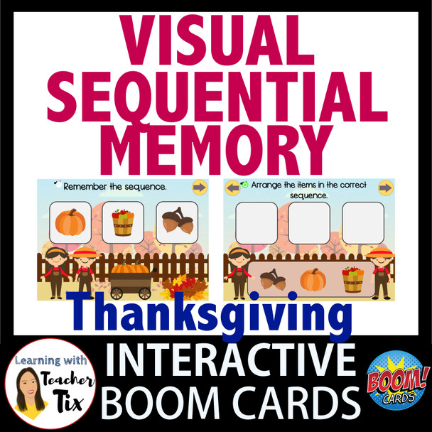 Visual Sequential Memory Thanksgiving Interactive Boom Cards