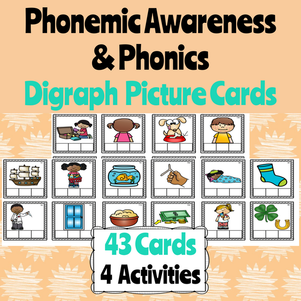 Phonemic Awareness Picture Cards for Short Vowel Words with Digraphs SH, CH, TH, and CK