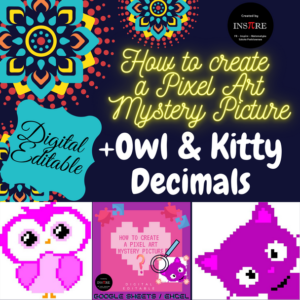 How to create a Pixel Art Mystery Picture in Google Sheets + Kitty +Owl EDITABLE