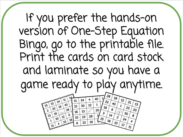 St. Patrick's Day One-Step Equation Bingo Game - Addition and Subtraction 