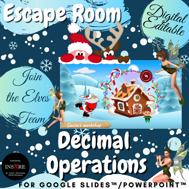 Christmas Winter DIGITAL Math Escape Room - Decimal Order of Operations EDITABLE