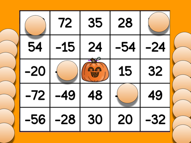 Halloween Integer Multiplication Bingo