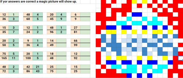 Simplifying Fractions Christmas Google Sheets Pixel Art Activity