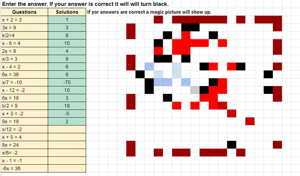 Solving One Step Equations Pixel Art Activity FREEBIE