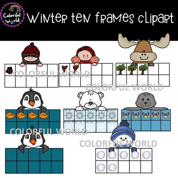 Winter ten frames clipart