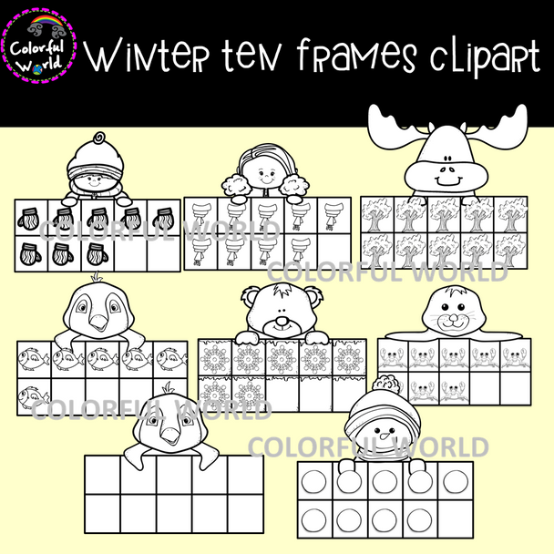 Winter ten frames clipart