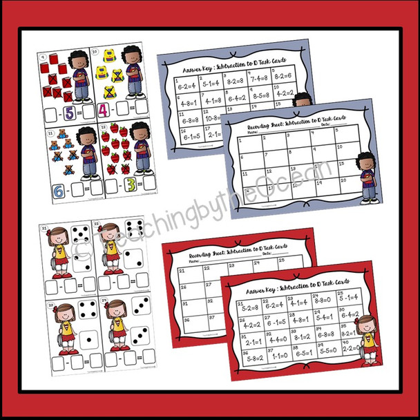 Addition and Subtraction to 10 Task Cards and NO PREP Worksheets Back to School