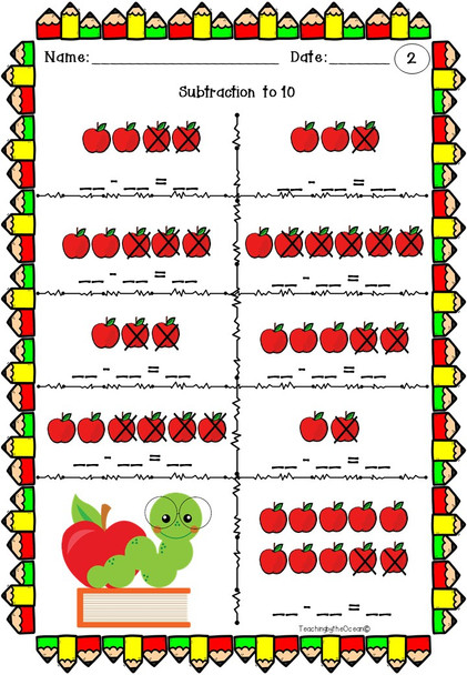 Addition and Subtraction to 10 Task Cards and NO PREP Worksheets Back to School