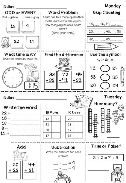 1st Grade Math Homework - Back to School