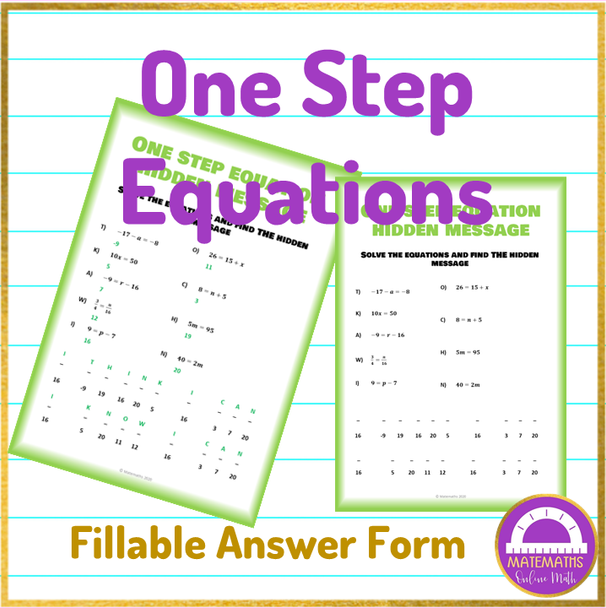 Math One Step Equations Activity Worksheet