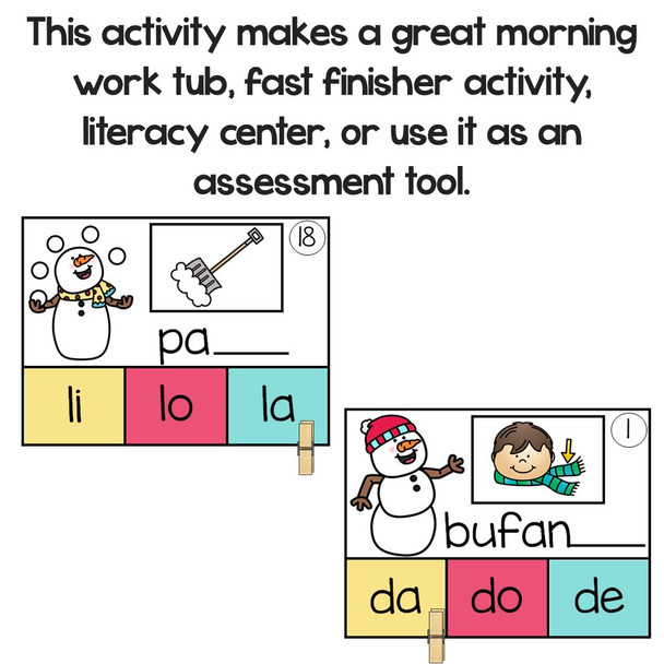 Ending Syllables Clip Cards in Spanish-La Sílaba Final