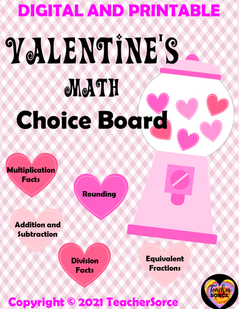 Valentine's Math Choice Board