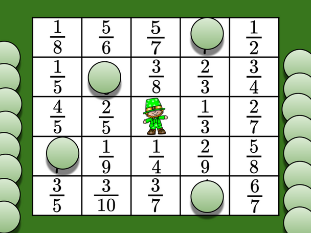 St. Patrick's Day Version - Simplifying Fractions Digital Bingo