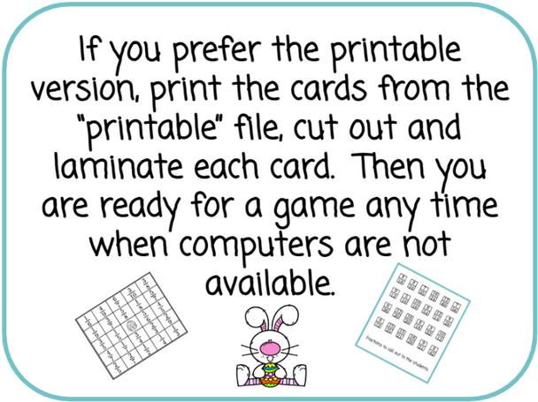 Easter Version - Fractions Bingo  - Digital