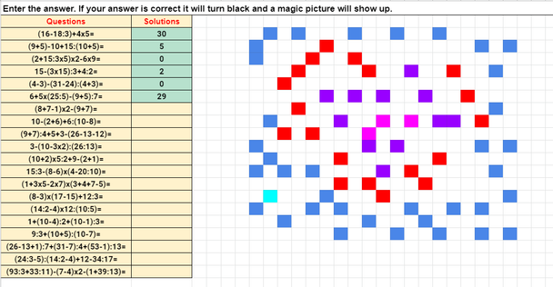 Valentine's Day Order of Operations Hard Pixel Art Activity Google Sheets